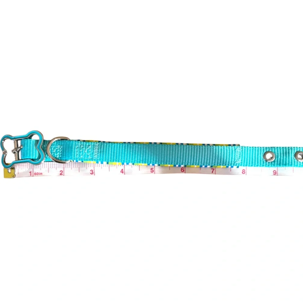 NWOT Padded Adjustable Small Teal Blue Green Dog Collar Bone Shape Enamel Buckle